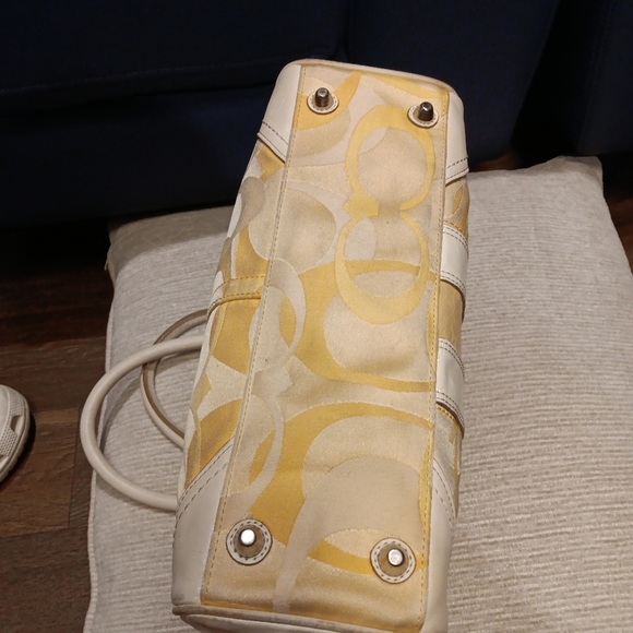 Coach Hampton Optic Signature Stripe Yellow White Double Handle Shoulder Bag - Picture 4 of 7